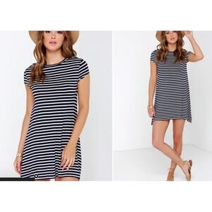 BillaBong Last Minute Navy Striped Jersey Short Sleeve Stretch‎ Mini Sun Dress S